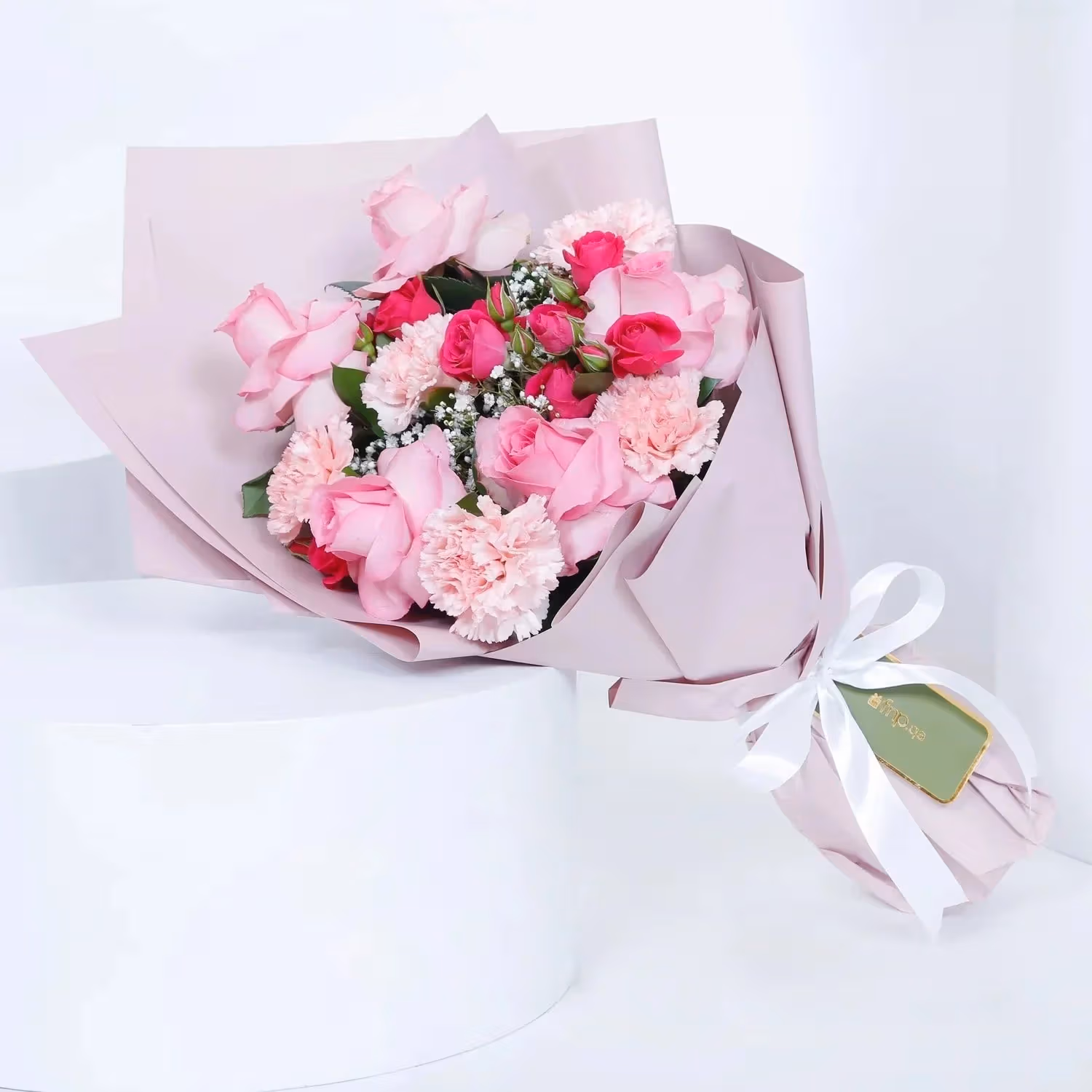 Empire Chocolate Gift Set: Pink Roses Bouquet, Assorted Chocolates, and Baby Girl Balloon