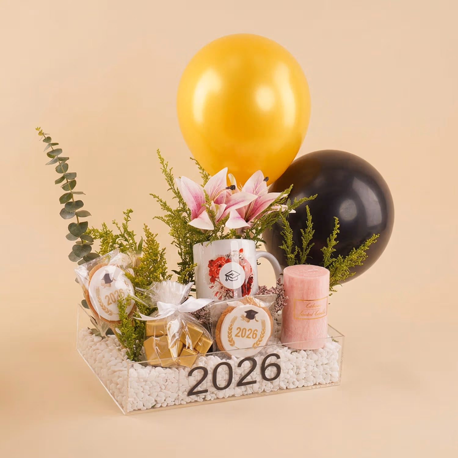Pink Lily Women Graduation Gift Hamper n Balloons