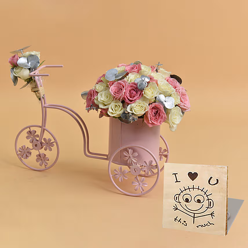 Floral Arrangement In a Bicycle For Valentine With Table Top