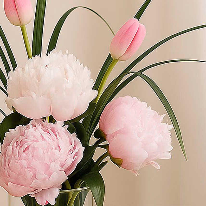Peony & Tulip Cylindrical Vase