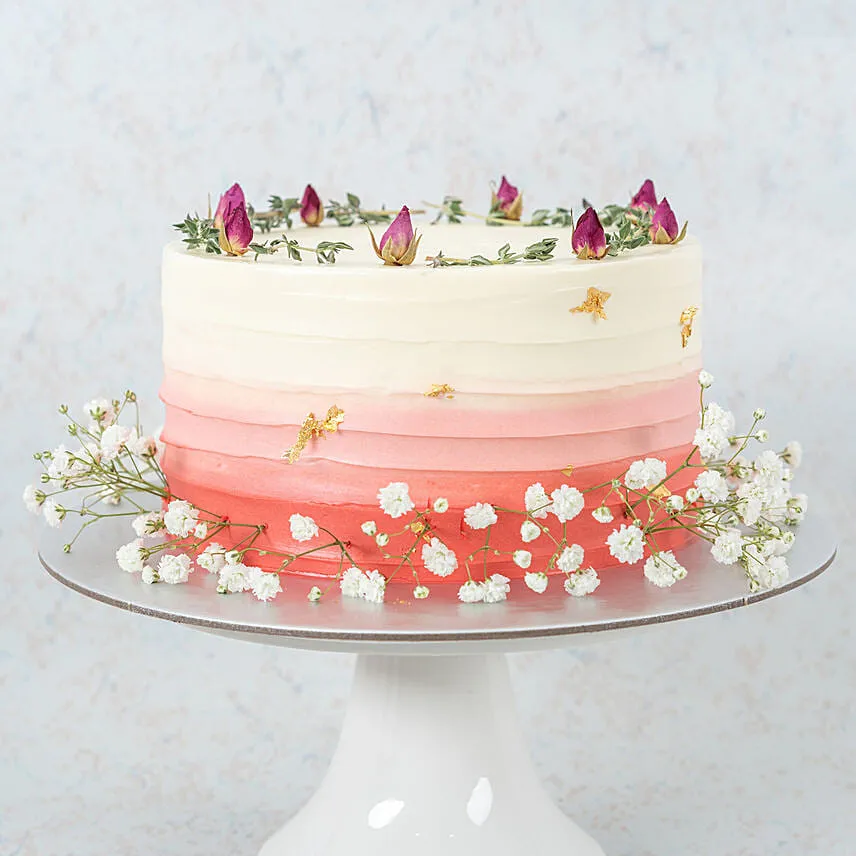 Ombre Pink Baby Breath Strawberry Cake 8 inch