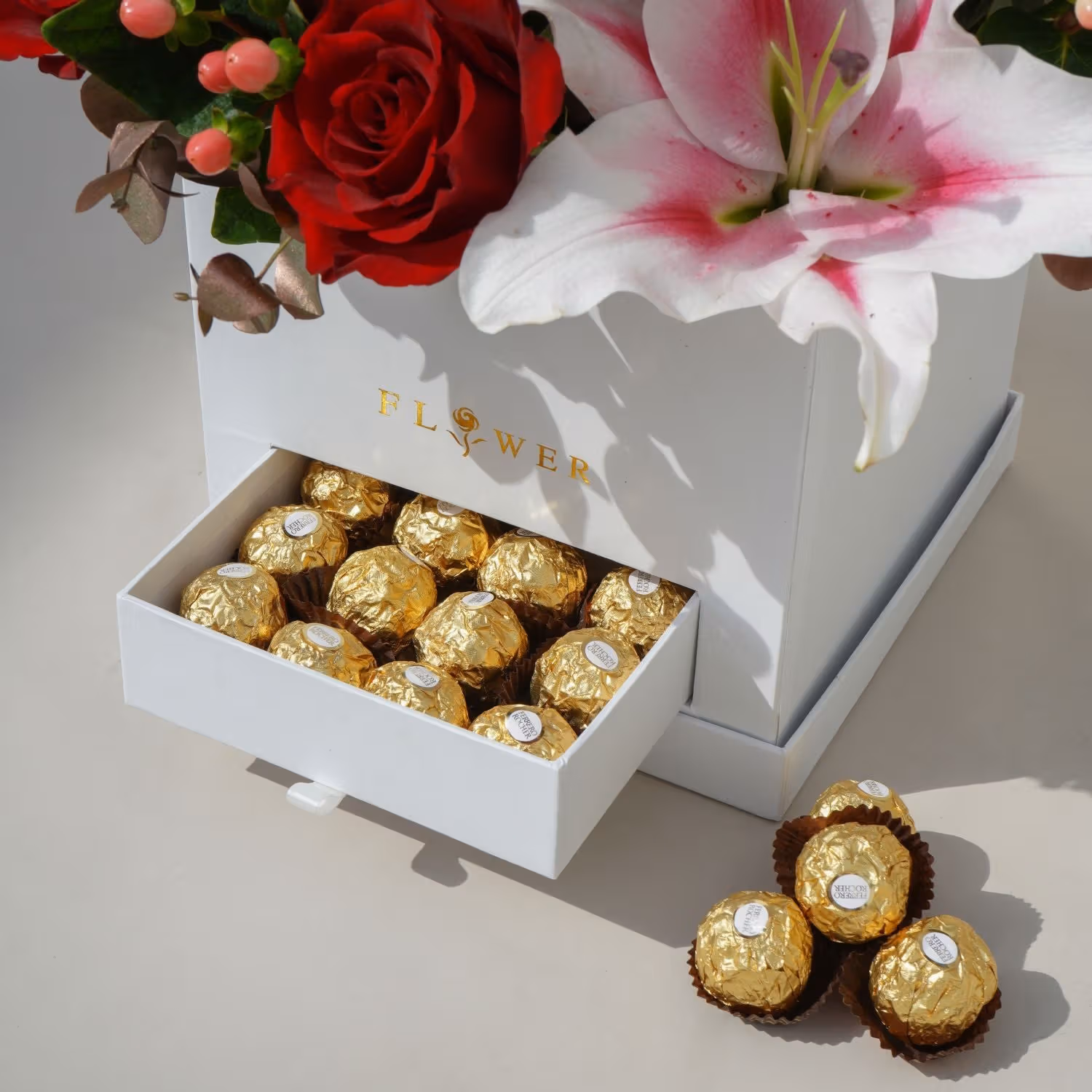Sweet Nothings Gift Box: Luxurious Floral Arrangement with Chocolates
