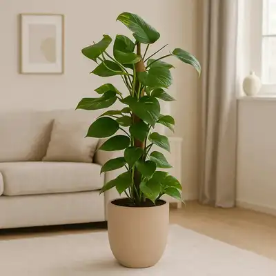 Elegant Epipremnum Mosstok in Stylish Beige Pot