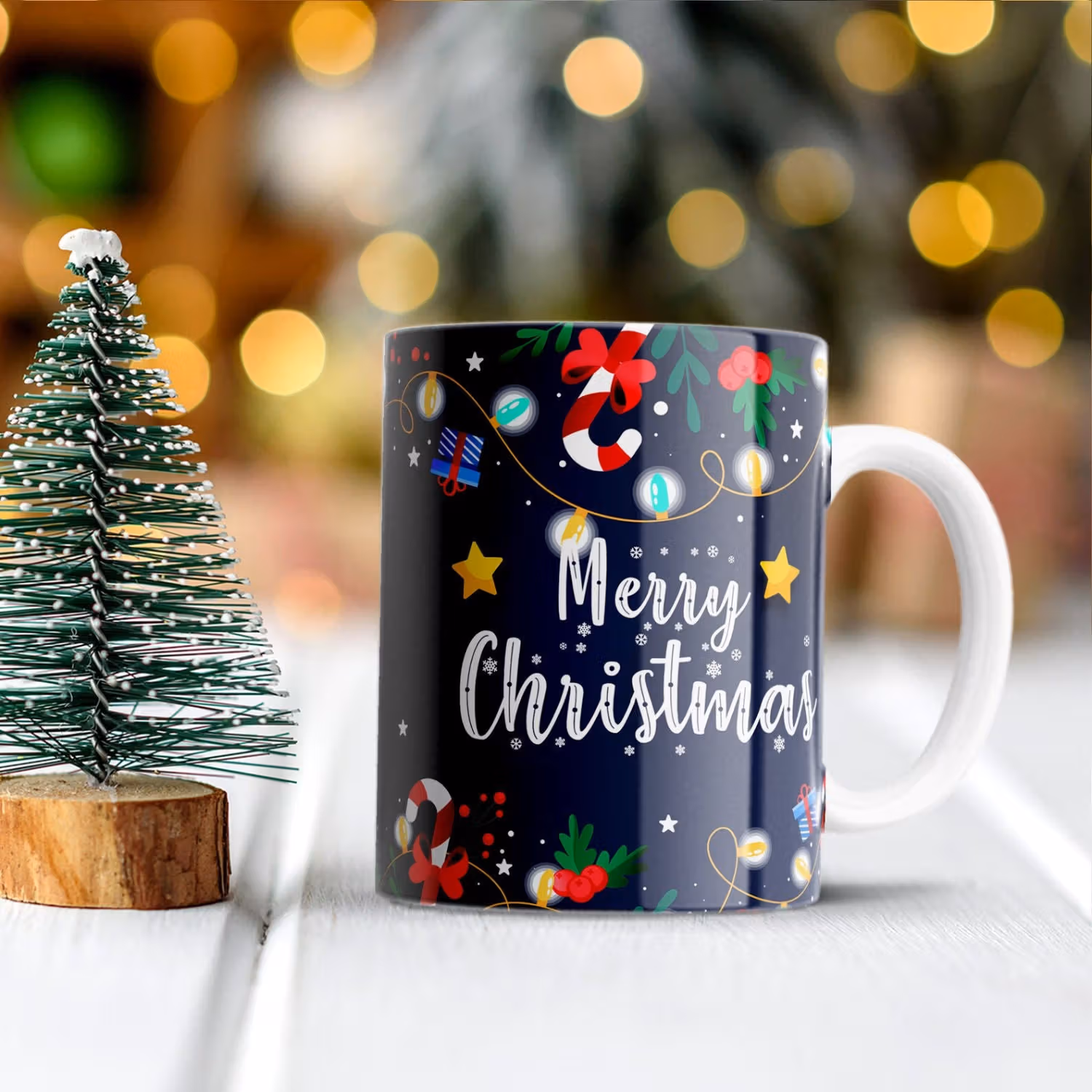 Customizable Black Ceramic Merry Christmas Mug with Photo