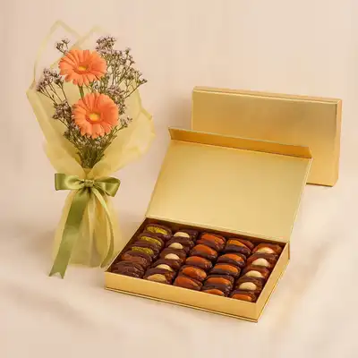 Bateel Gold Palm Set n Gerbera Bouquet