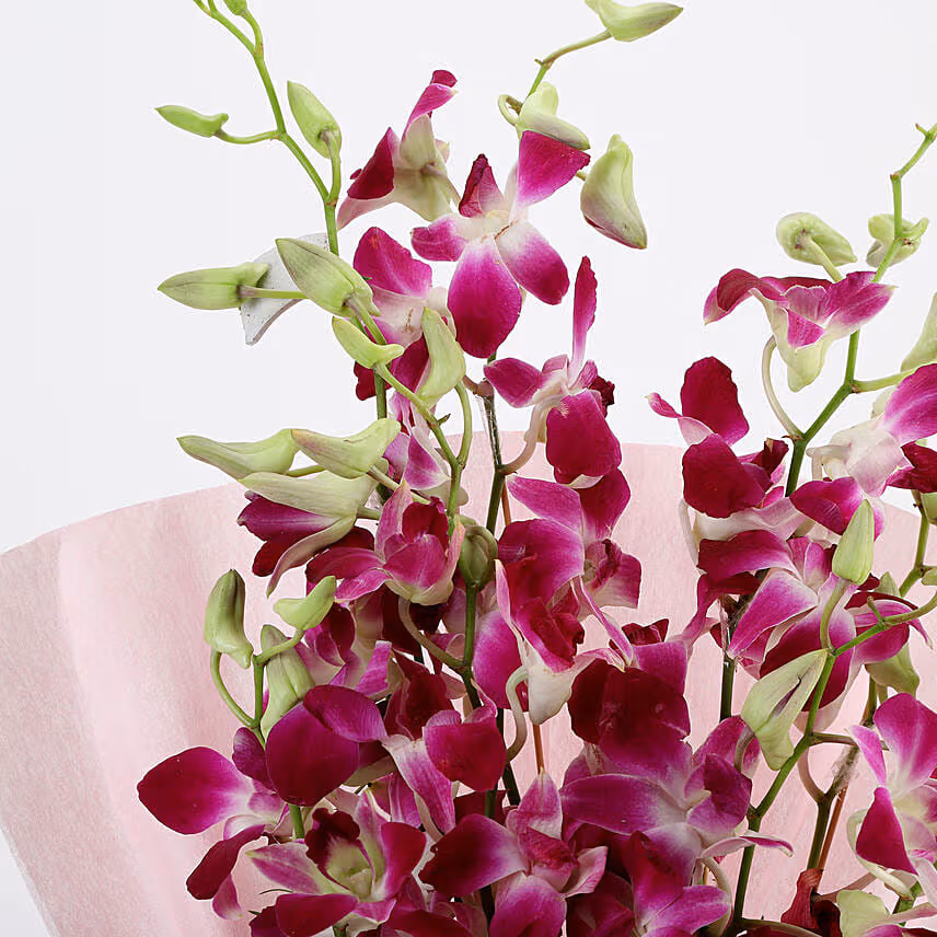 Splendid Purple Orchids Bouquet With Cake