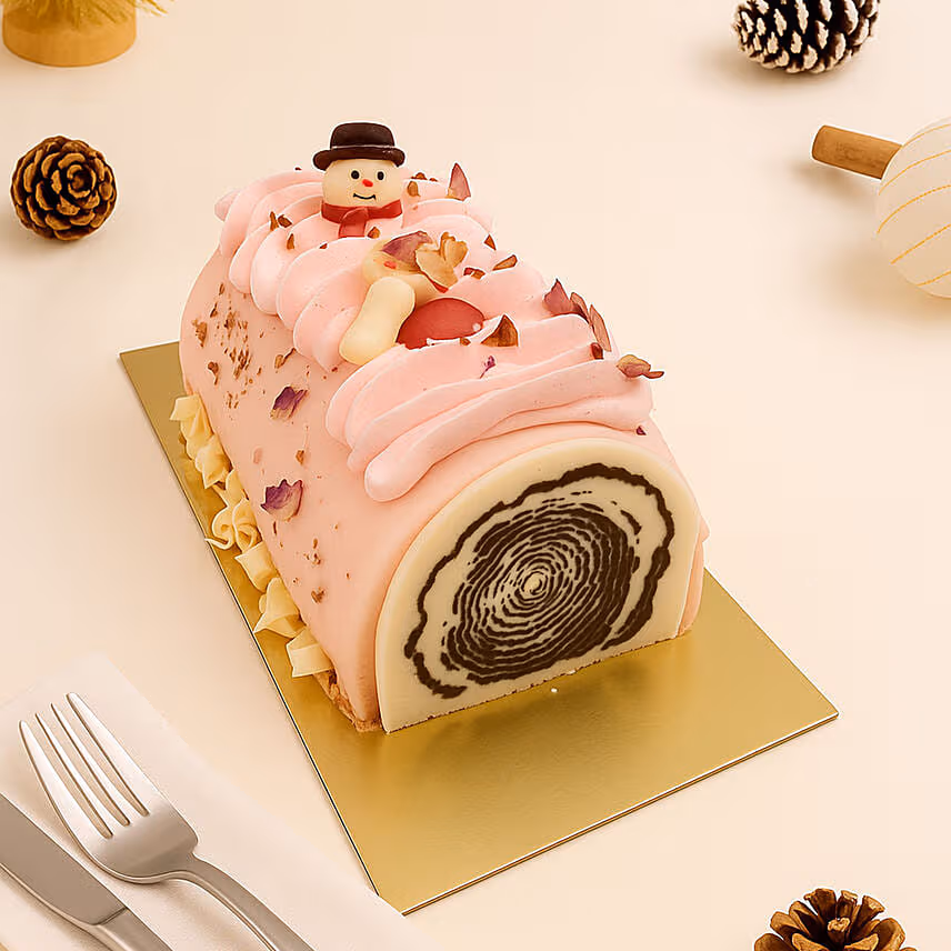 Rose n Lychee Christmas Log Cake - 400g