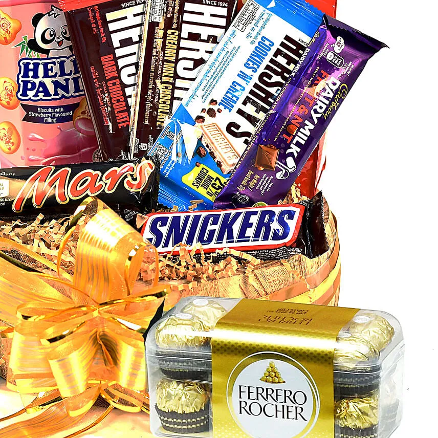 Chocolates Loaded Wooden Basket