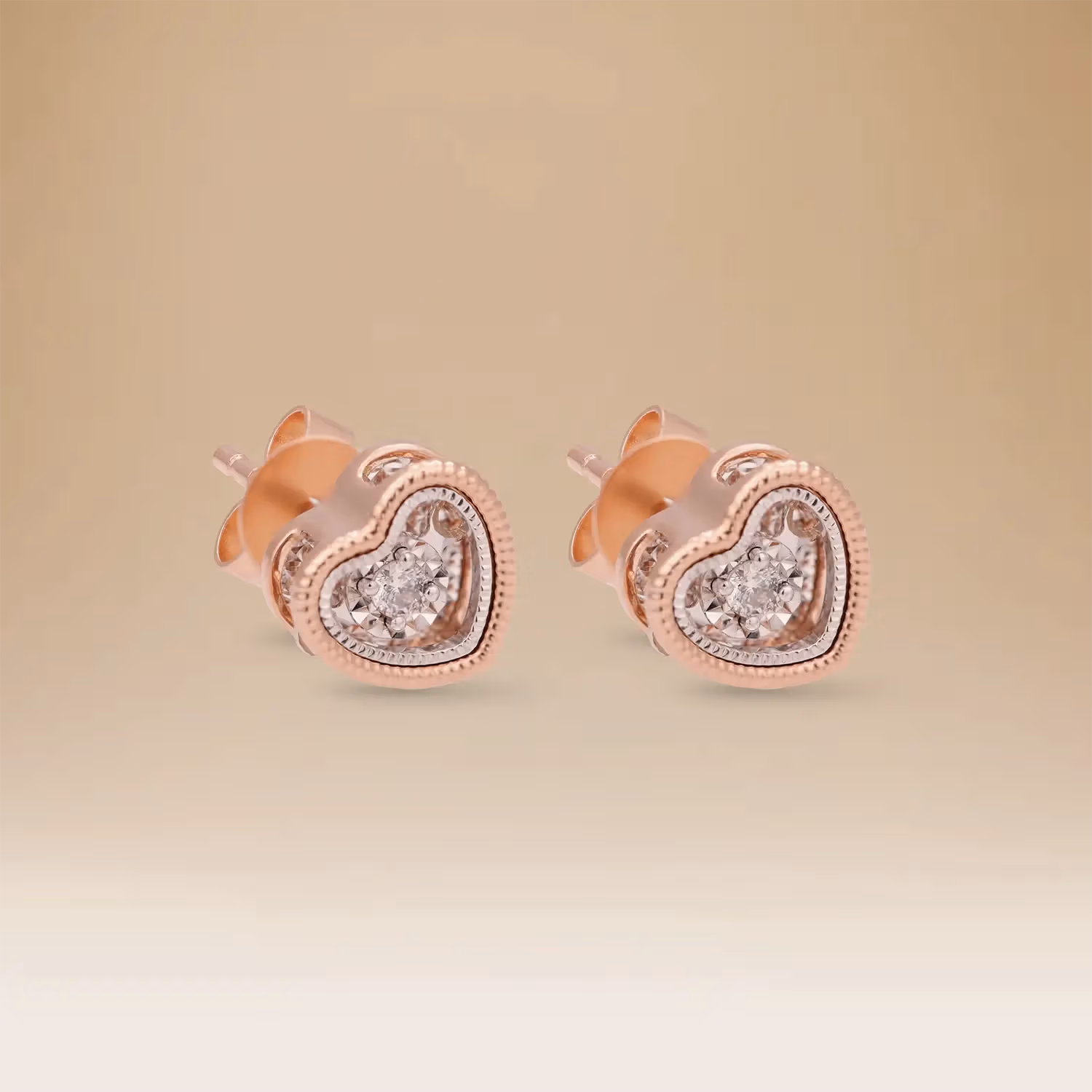 Omnia Signature Heart Earrings in 18K Rose Gold with Diamonds