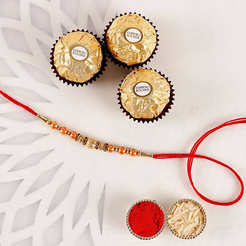 Sneh Rose Gold Rakhi & Ferrero Rocher