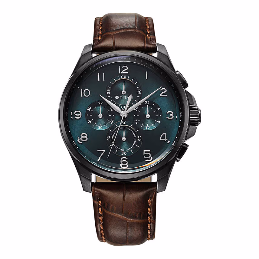 Titan Watch For Him Blue Dial With Floral Arrangement
