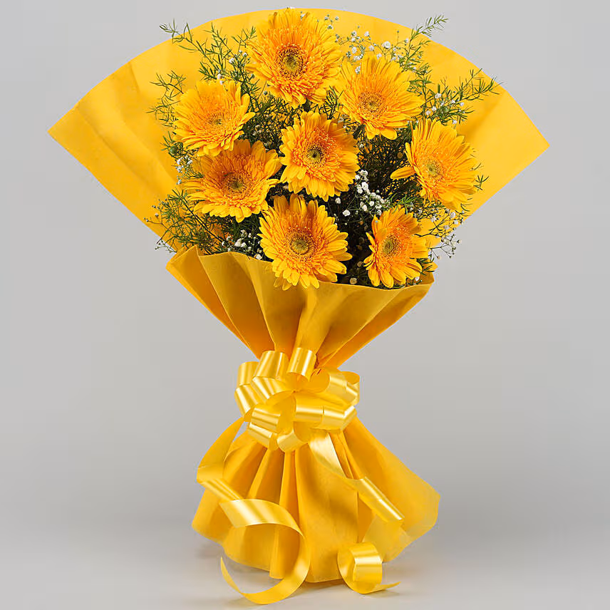 8 Yellow Mystique Gerbera Blossoms