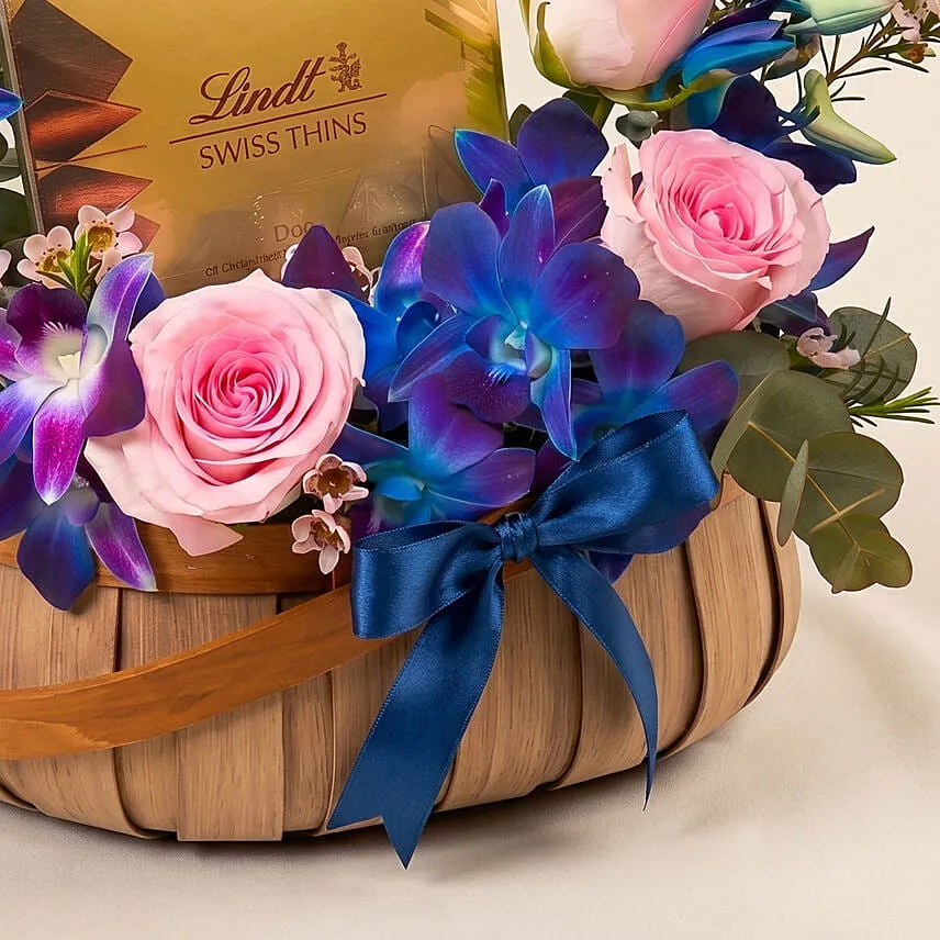 Lindt Swiss Chocolate And Flowers Basket