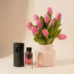 Exquisite Pink Tulip & Fragrance Gift Set: Elegance in a Vase - Emmanuelle Jane Paris VIP RED EDP 90ML