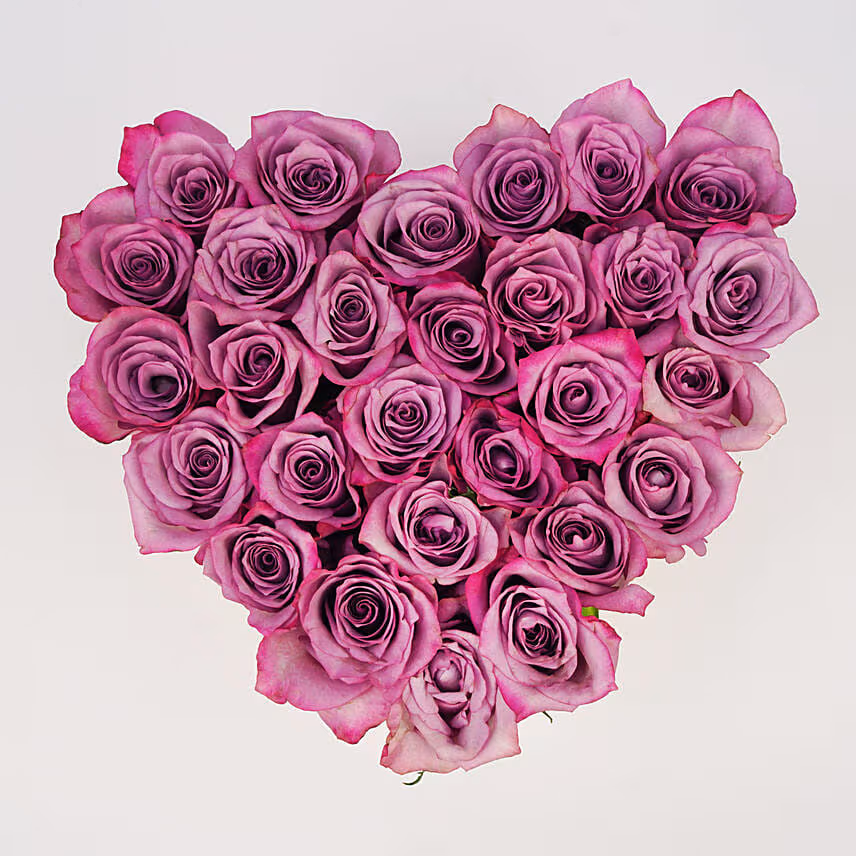 Purple Rose In Heart Shape Box