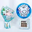 Empire Chocolate Baby Blue Box with Bouquet & Baby Boy Balloon - 25 Assorted Chocolates