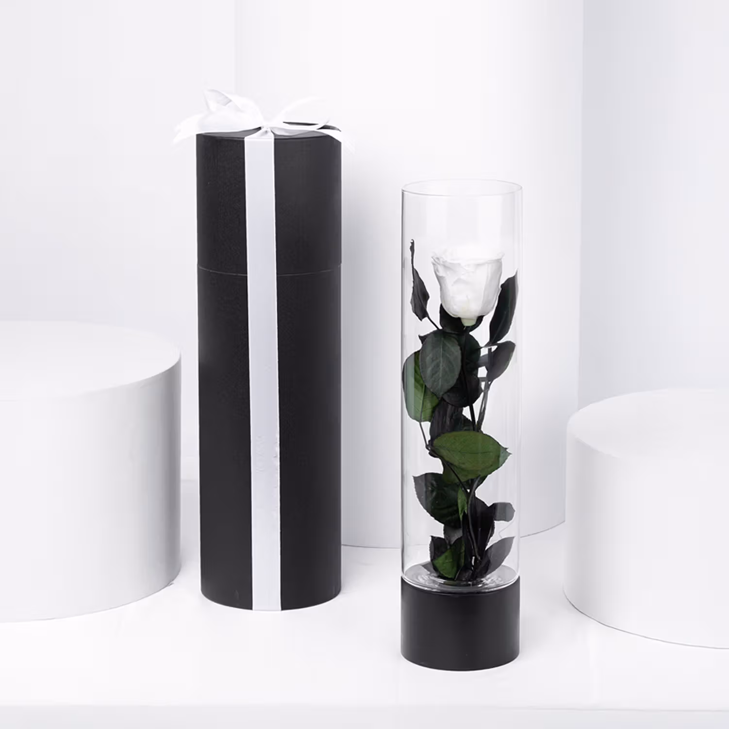 Exquisite Luxury White Forever Rose in an Elegant Glass Vase