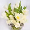 Elegant White Roses and Tulips in a Decorative Glass Vase