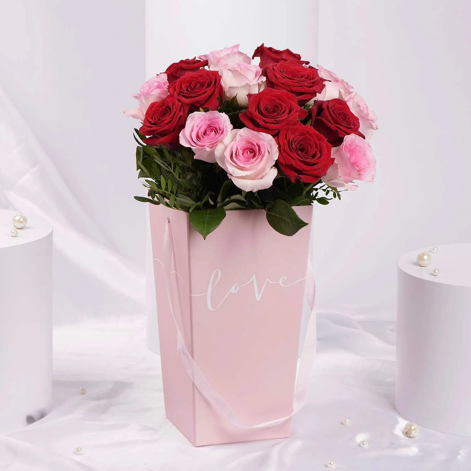 Romantic Love Medley Roses in Elegant Pink Box