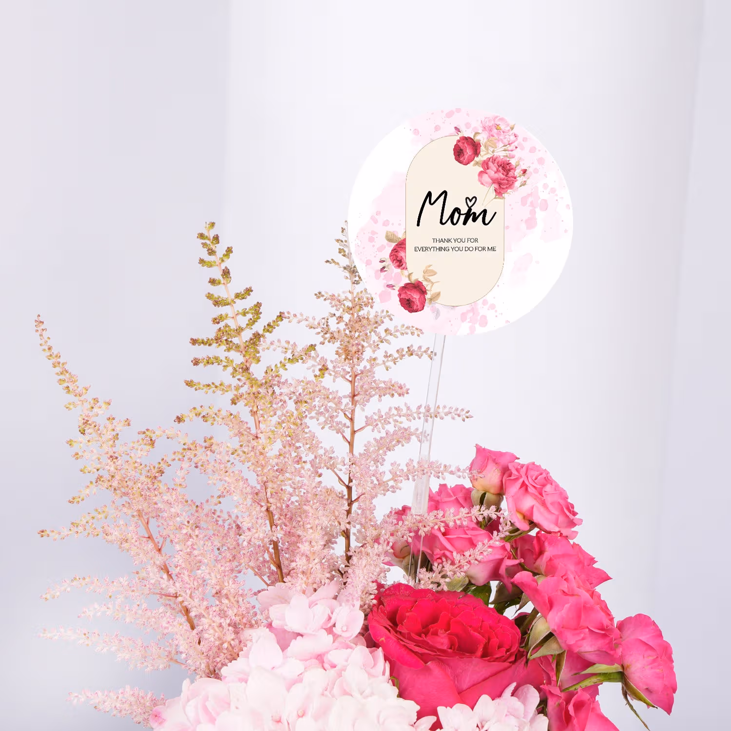 Elegant Mother's Day Flower Vase with Pink Hydrangeas and Roses