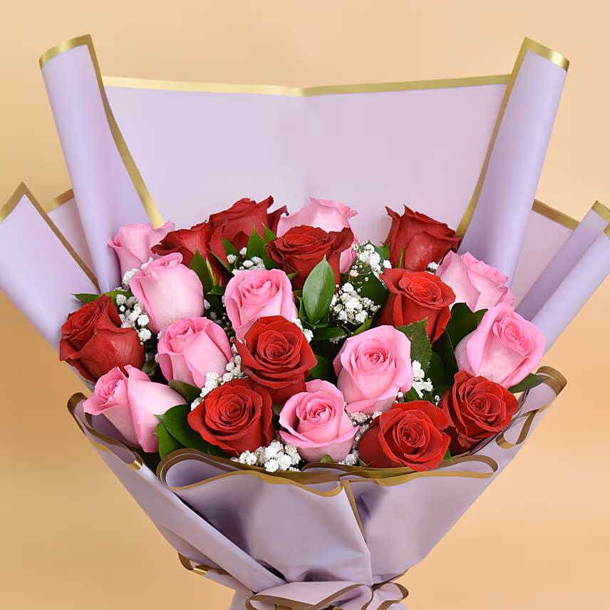 Love Expressions Pink And Red Roses Bouquet with love For Valentines Day