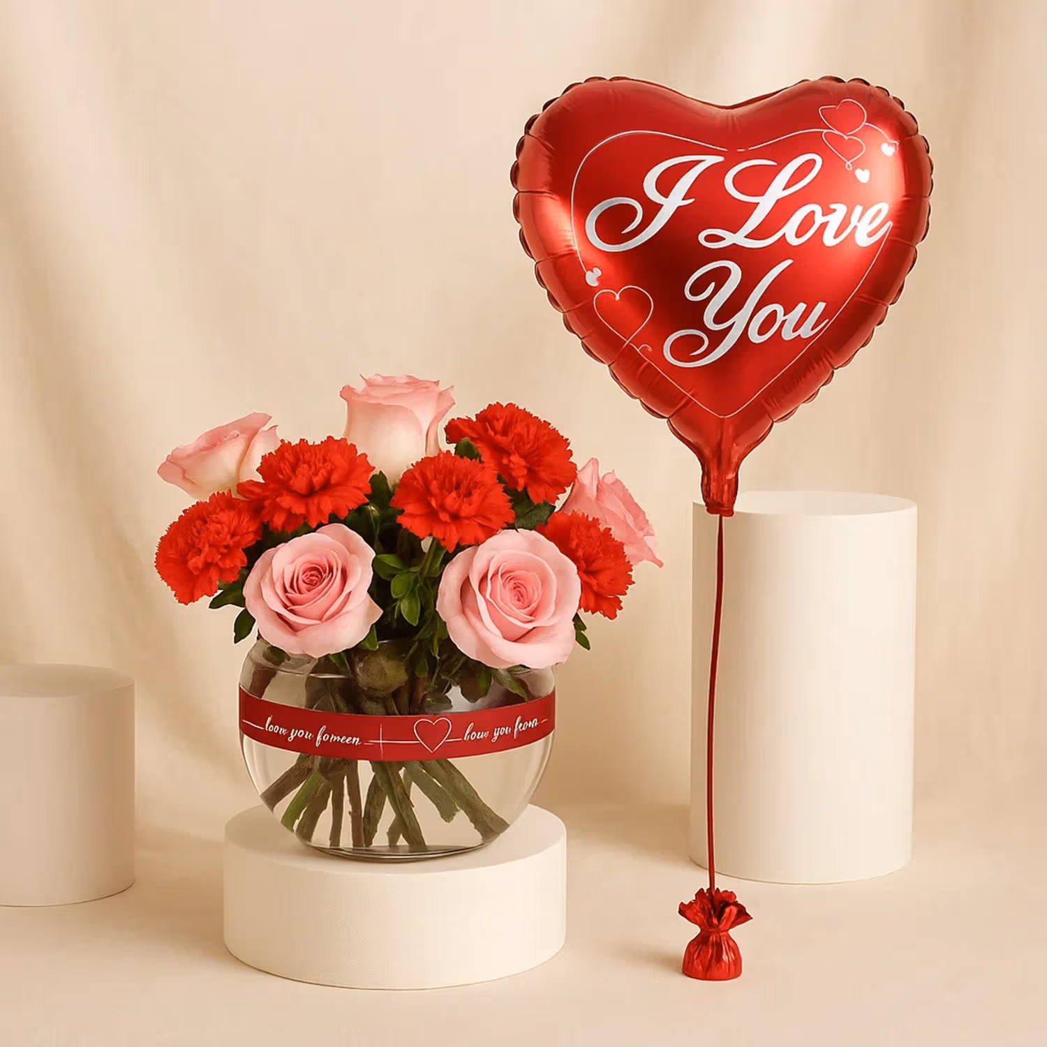 Flower Bowl n Heart Shape Balloon Combo