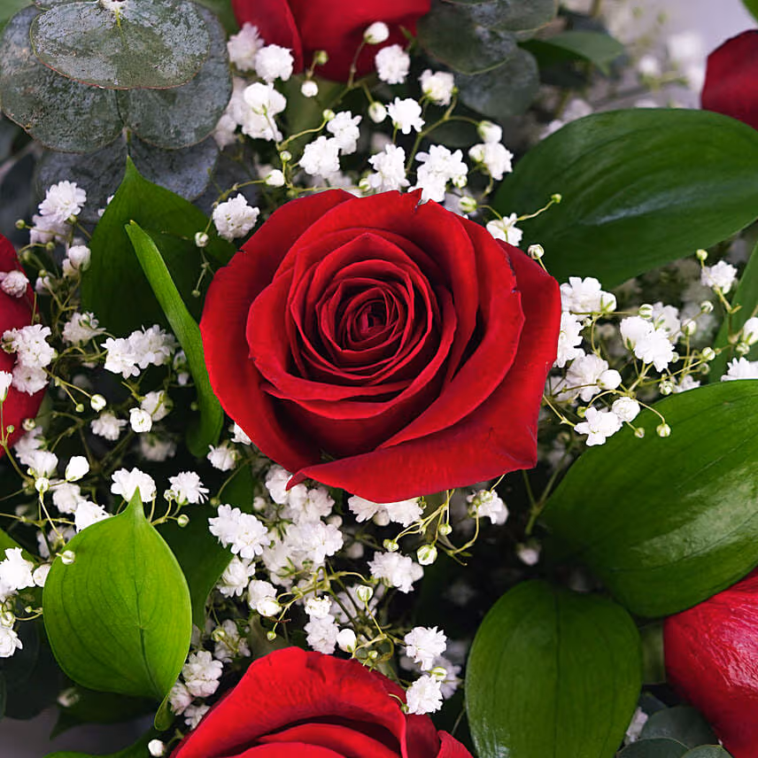 Bunch Of Beautiful 6 Red Rose with I Love You Balloons for Valentine