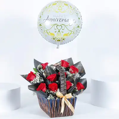 Exquisite Flower Garden with Anniversary Balloon - Celebrate Love