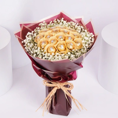 Elegant Designer Rocher Bouquet with Ferrero Chocolates and Gypso Fillers