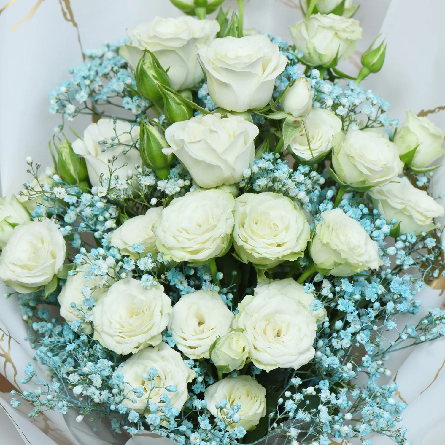 Elegant White Roses Bouquet with Ferrero Rocher Chocolate Cake