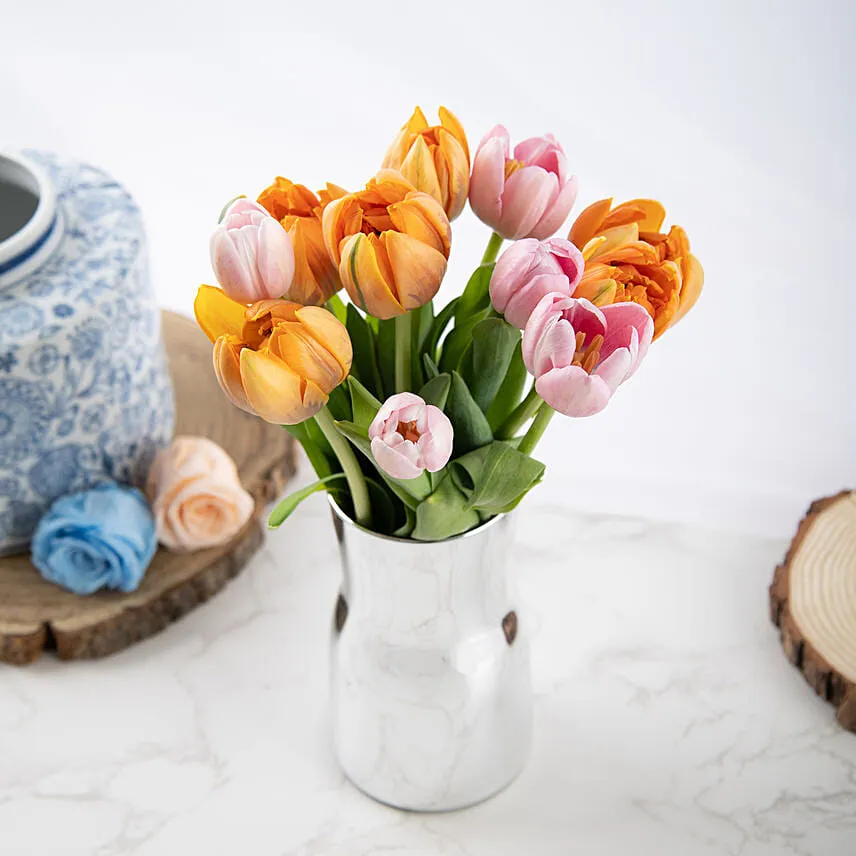 Anniversary Wishes with Tulips and Cake