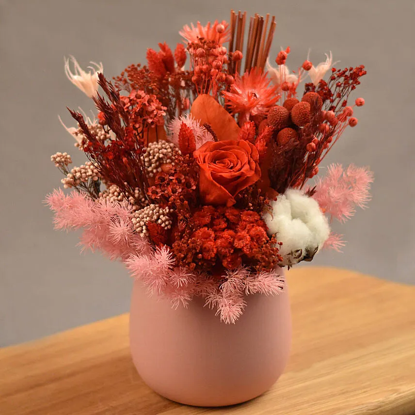 Ravishing Mixed Preserved Flowers Designer Vase