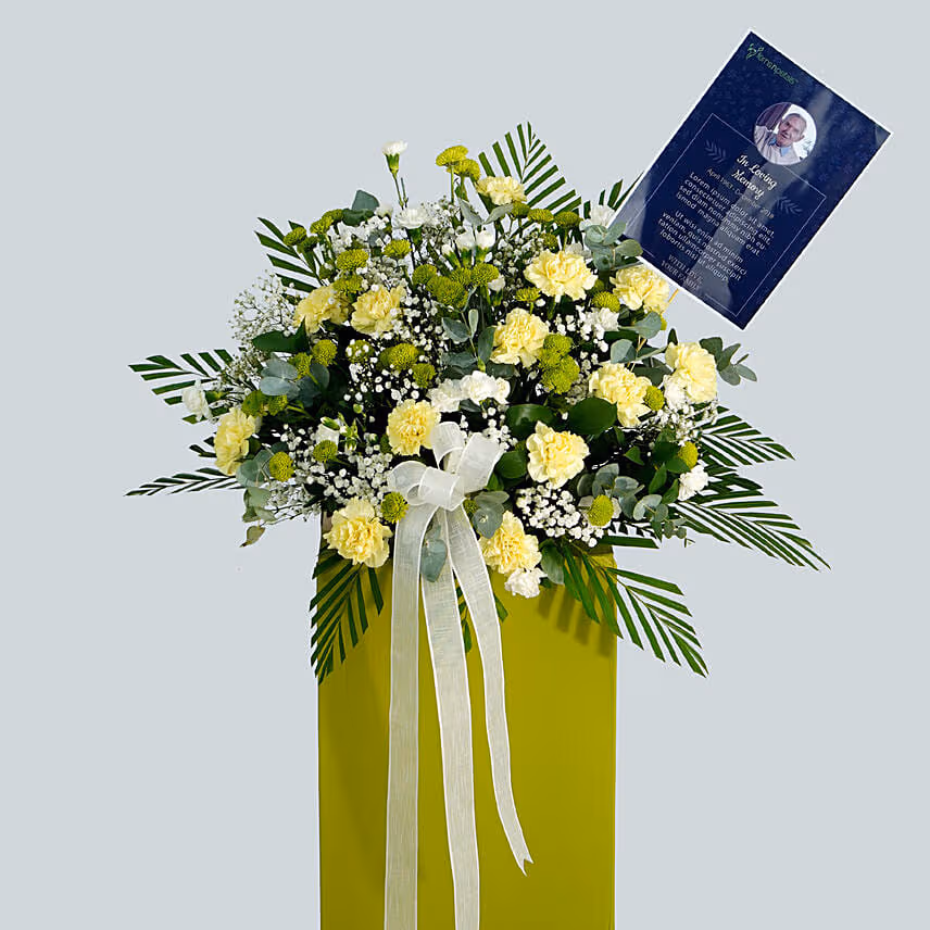 Heavy Hearted Condolence Mixed Flowers Green Stand