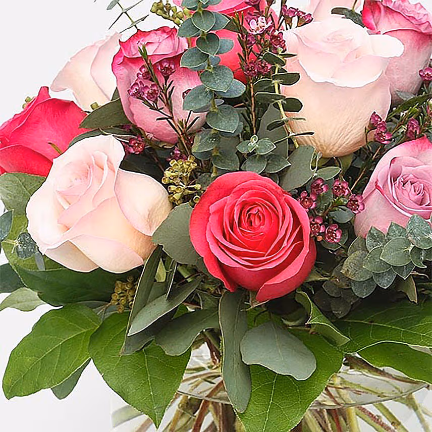 Sweet Mixed Roses Fishbowl Vase Arrangement