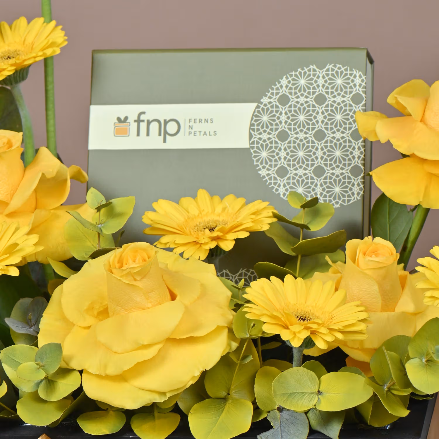 Elegant Yellow Floral Arrangement with Gourmet Chocolates