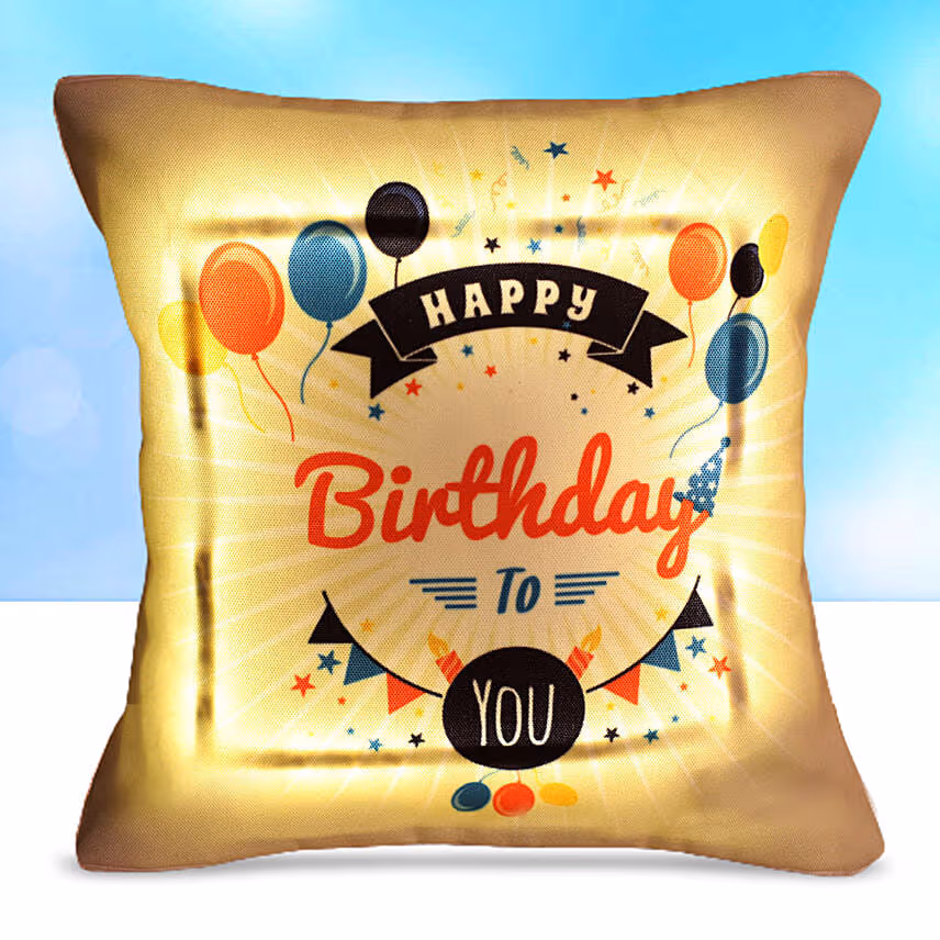Happy Birthday Led Cushion With Greeting Card