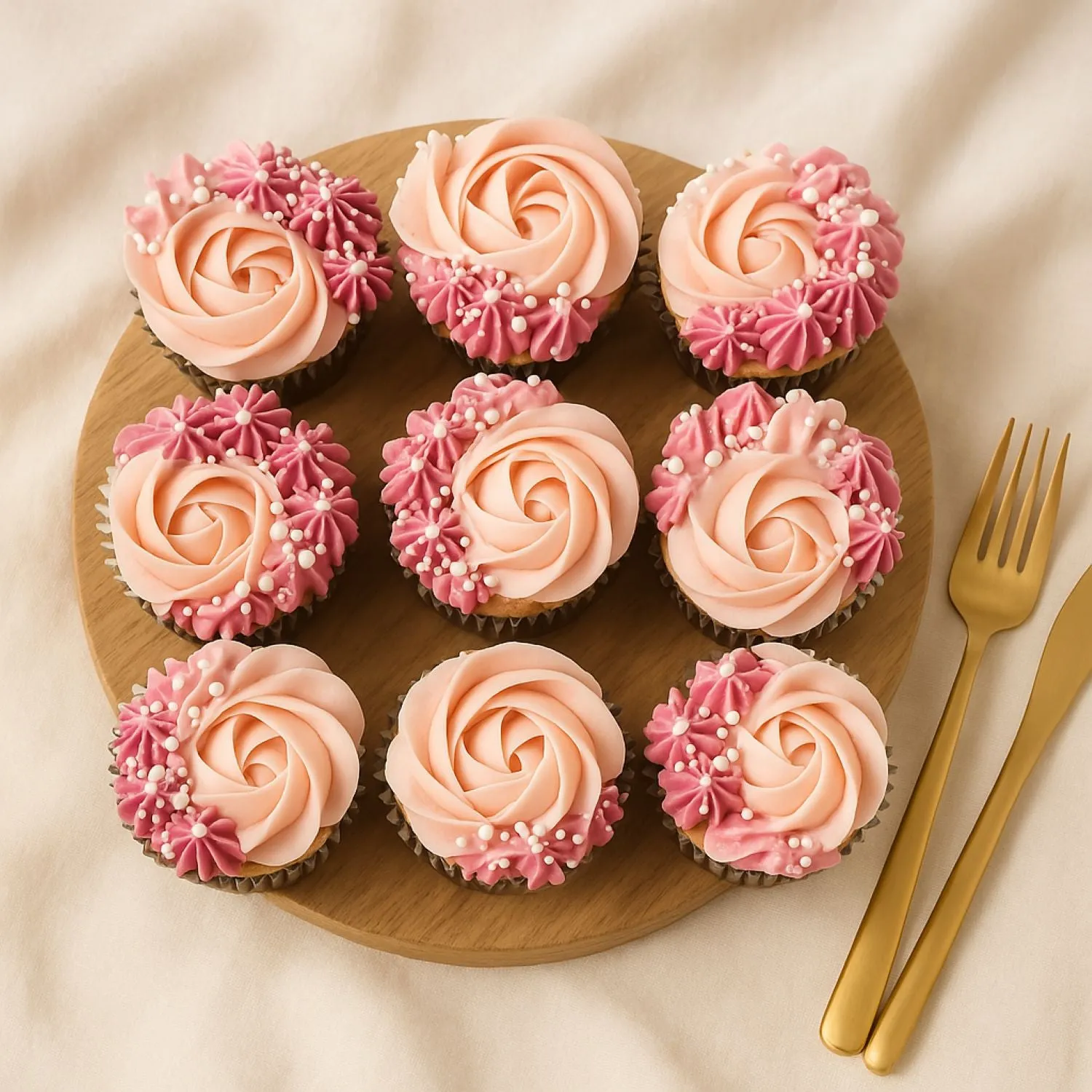 Rosy Vanilla Delight Cupcake | 9 Pieces