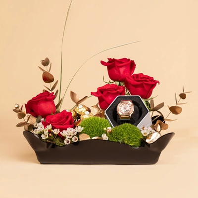 Elegant G-SHOCK Analog-Digital Watch for Women with Roses & Chocolate Gift Set