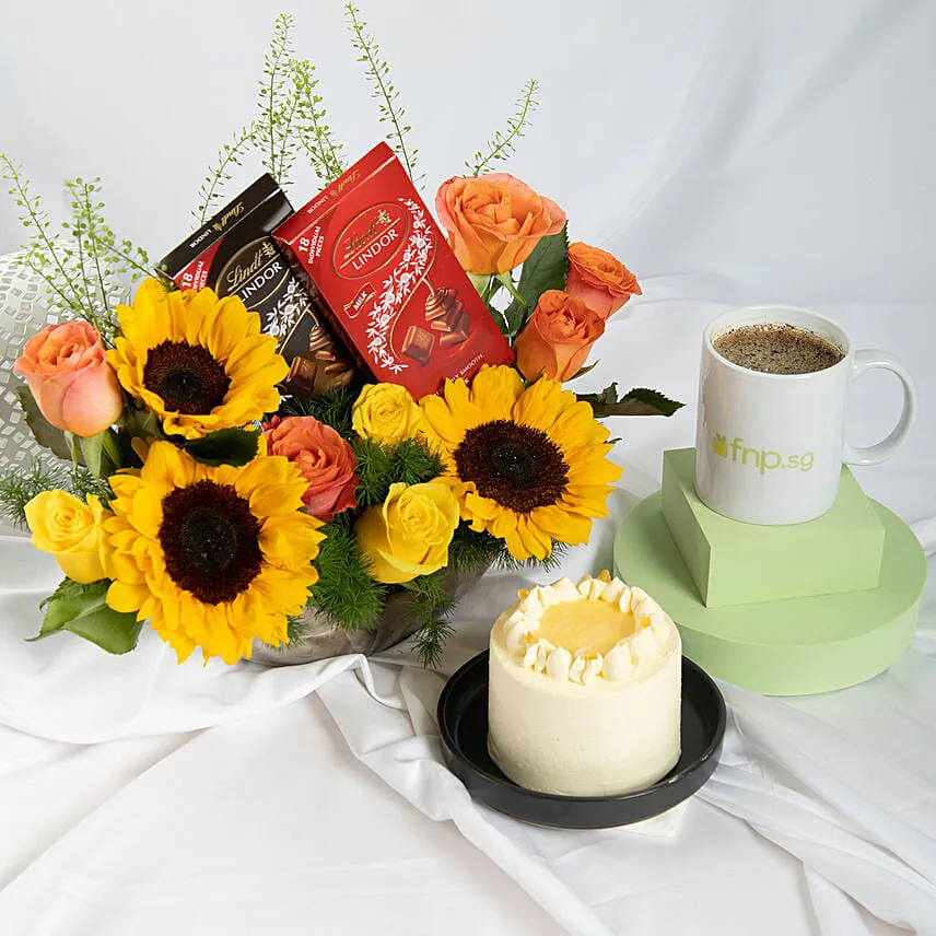 Sunflowers Glory with Chocolates & Cake