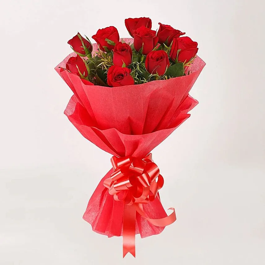 Eggless Chocolate Truffle Cake and Red Roses Bouquet