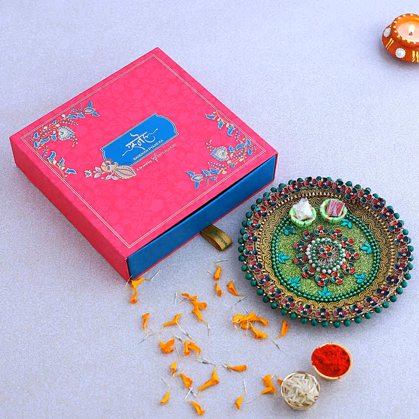 Bhai Dooj Green Beads Thali