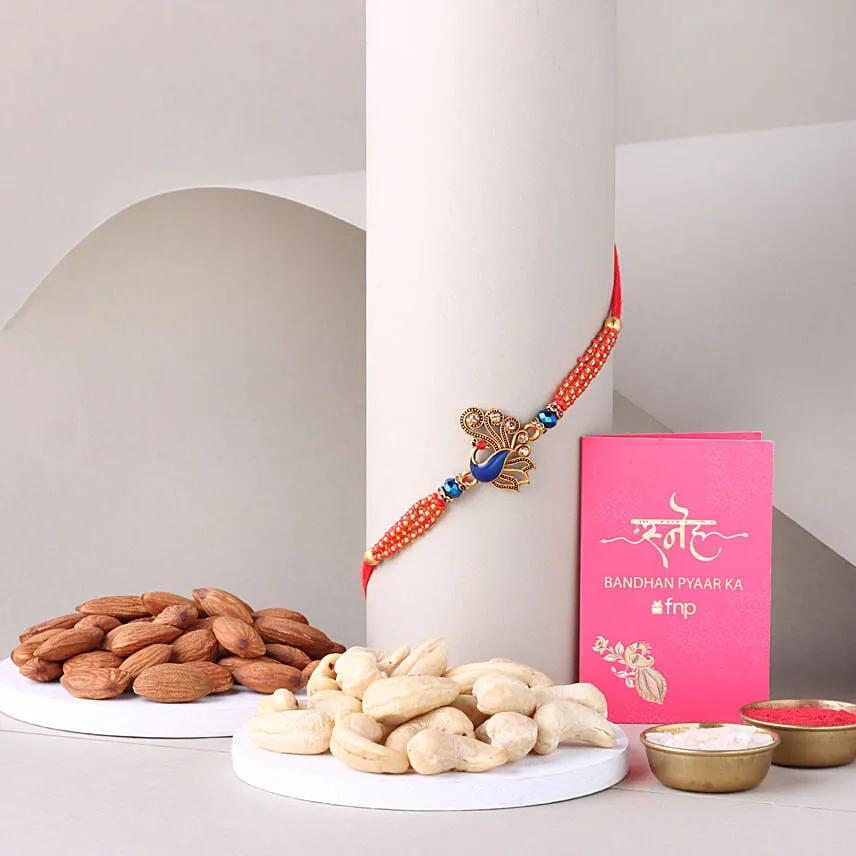 Sneh Blue Peacock Designer Rakhi with Almond
