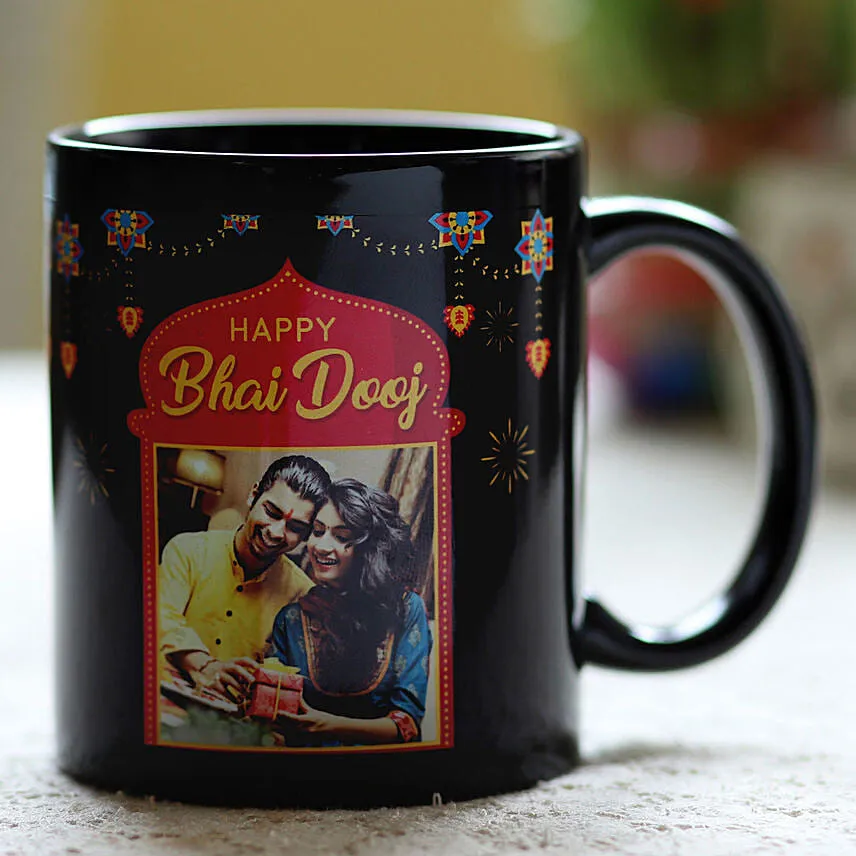 Personalised Bhai Dooj Wishes Black Mug