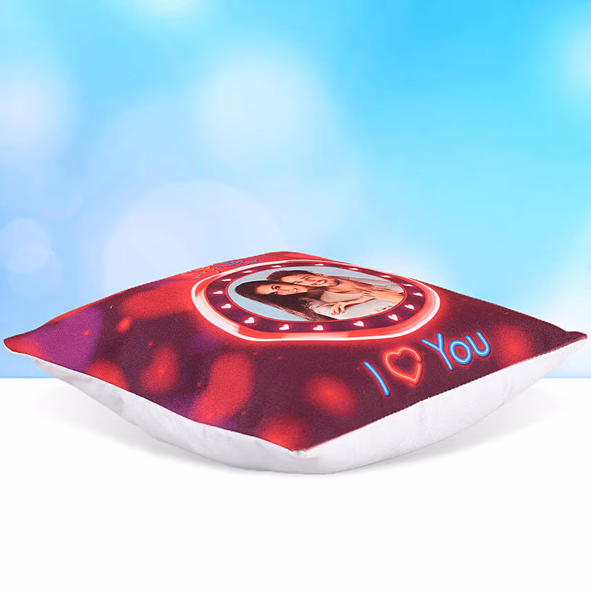 Personalised Led Cushion With Chocolate Cake