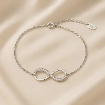 Elegant Infinite Charm Silver Bracelet with Pink Roses Under Glass Dome