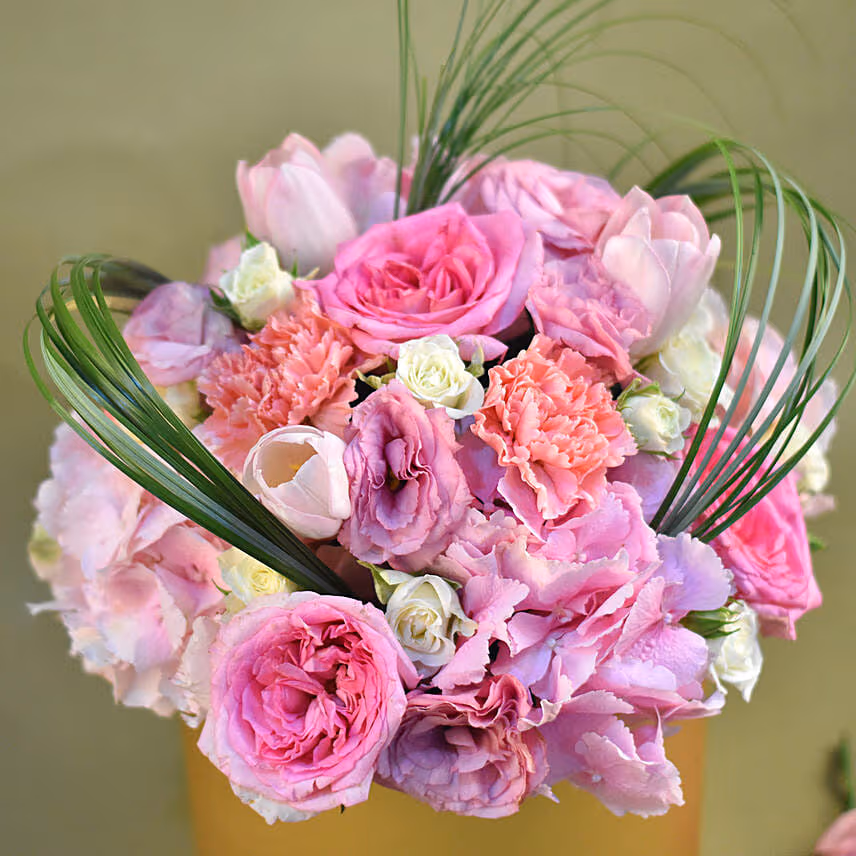 Premium Mixed Flowers Designer Golden Vase