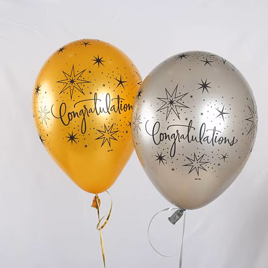 Congratulations Golden & Silver Latex Balloons 10 Pcs