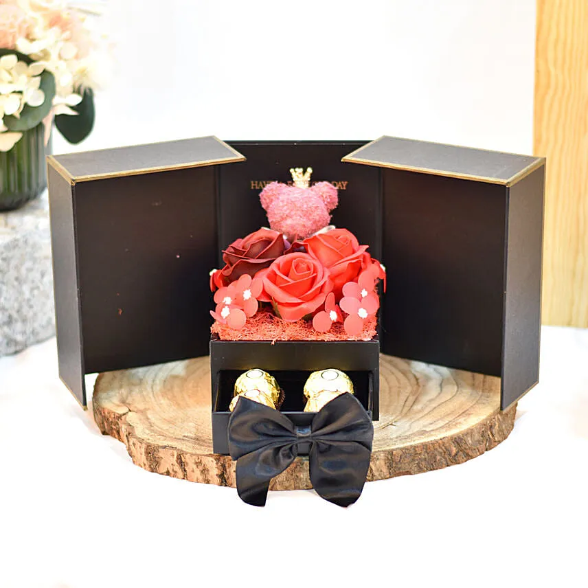 Red Soap Peony with Black Transparent Box