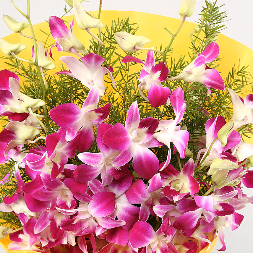 Ten Exotic Purple Orchids Bouquet With Cake