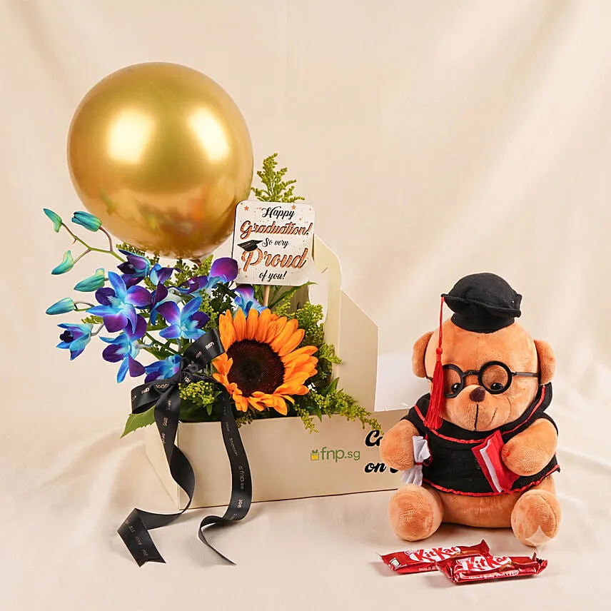 Personalised Graduation Sunshine Blooms & Teddy Box